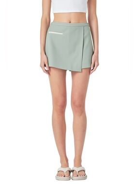 GREY LAB Asymmetric High Waist Wrap Mini Skort Sage NWT Size XLarge